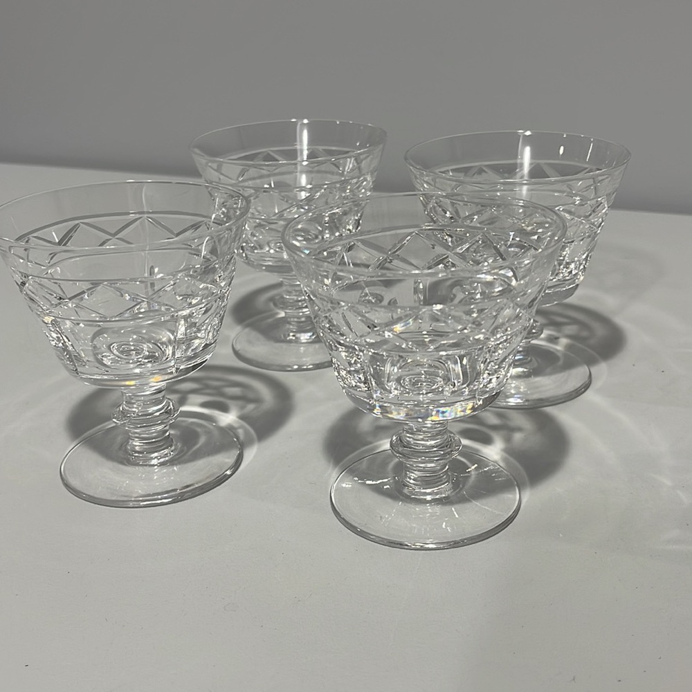 Vintage Low Sherbet or Cocktail Crystal Glasses Cross & Olive Pattern Set of 4